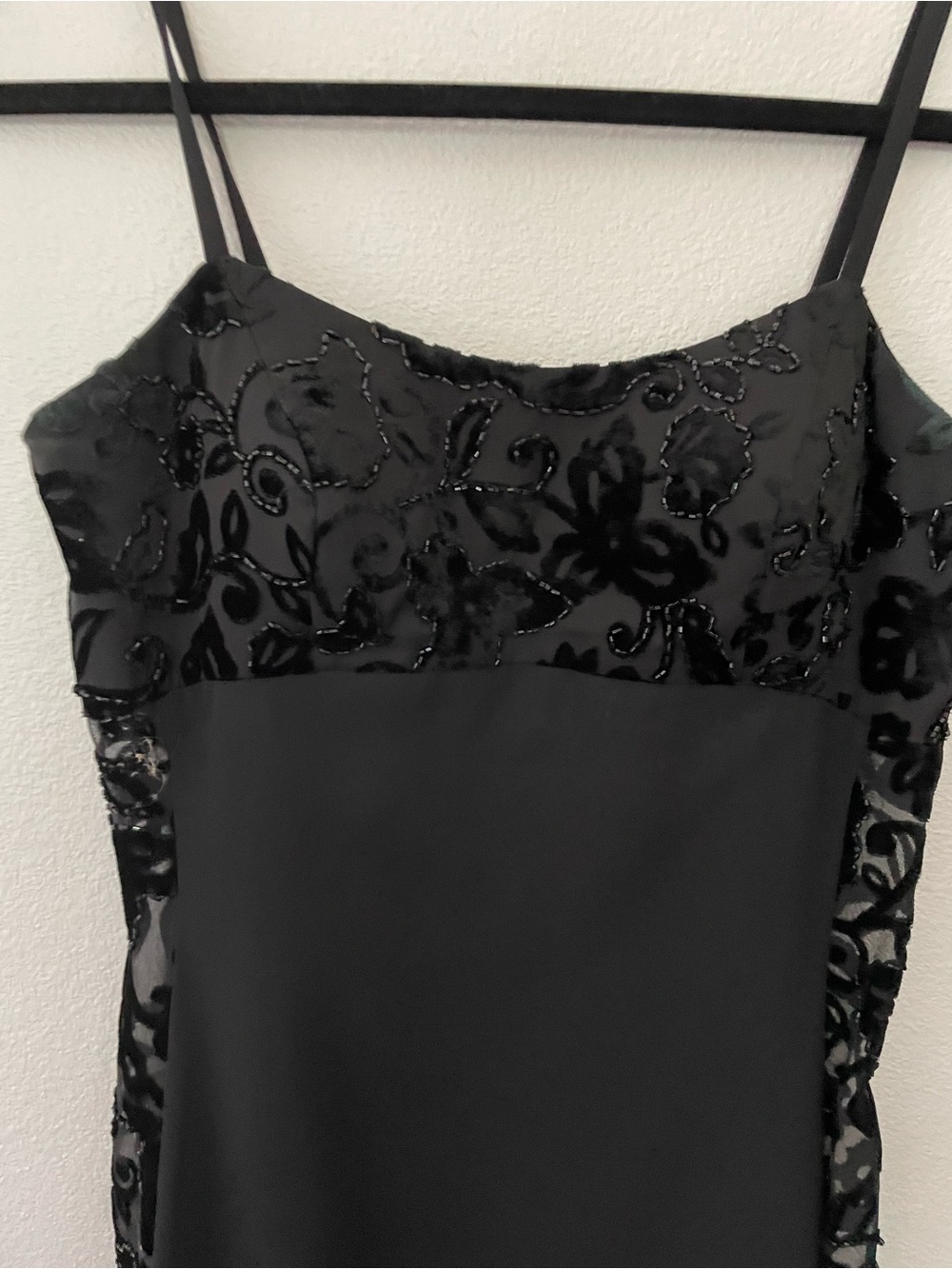 Nadine Black Beaded Floral Velvet Appliqué Slip Dress